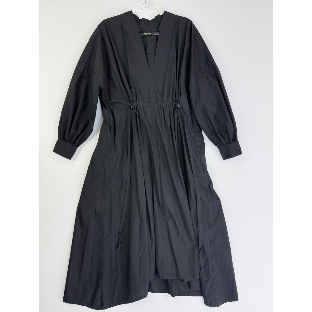 Rachel Comey Bridge Dress Womens OS Black Cotton Drawstring V-Neck Midi Pocket